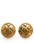 Chanel Vintage Matlasse Round Clip On Earrings Gold Plated Women's