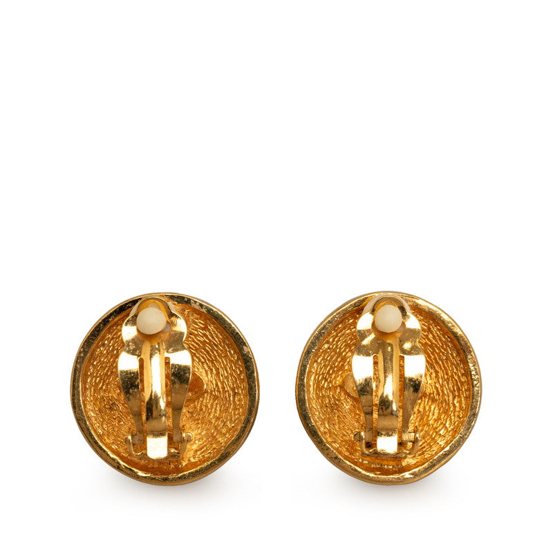 Chanel Vintage Matlasse Round Clip On Earrings Gold Plated Women&#39;s