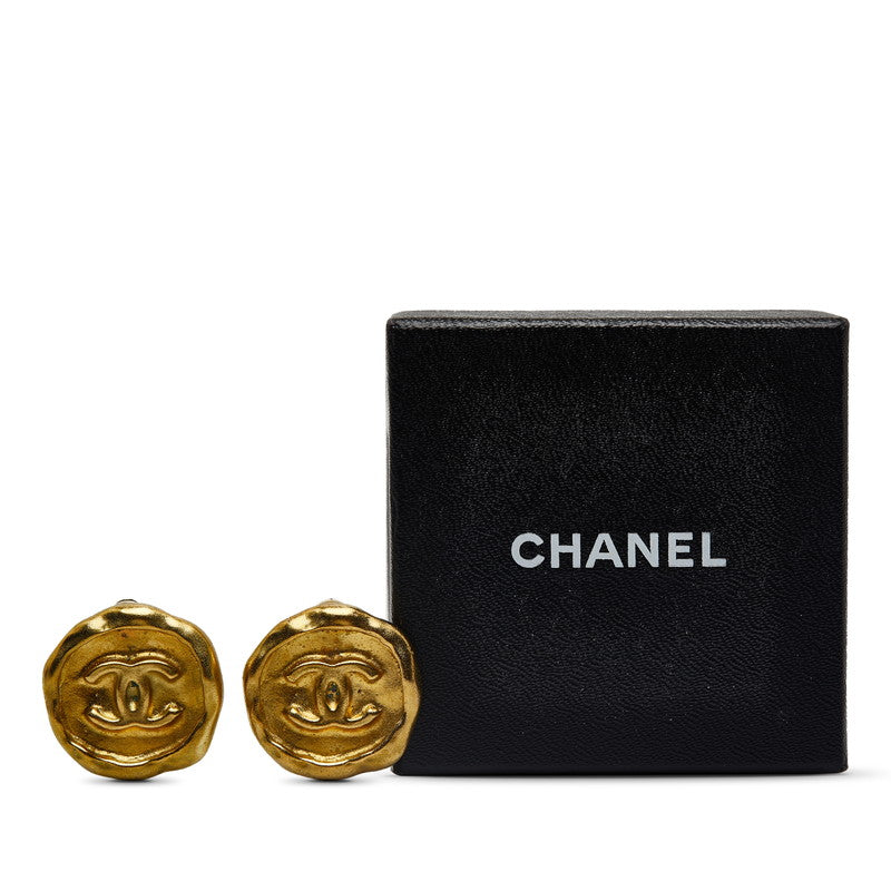 Chanel Vintage Coco Mark Earrings Gold Plated Women's