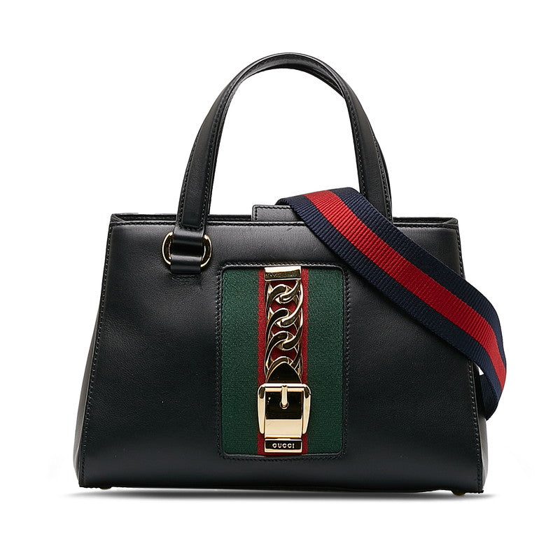 Gucci Sylvie Sherry Line Handbag 460381 Black Leather Women&#39;s