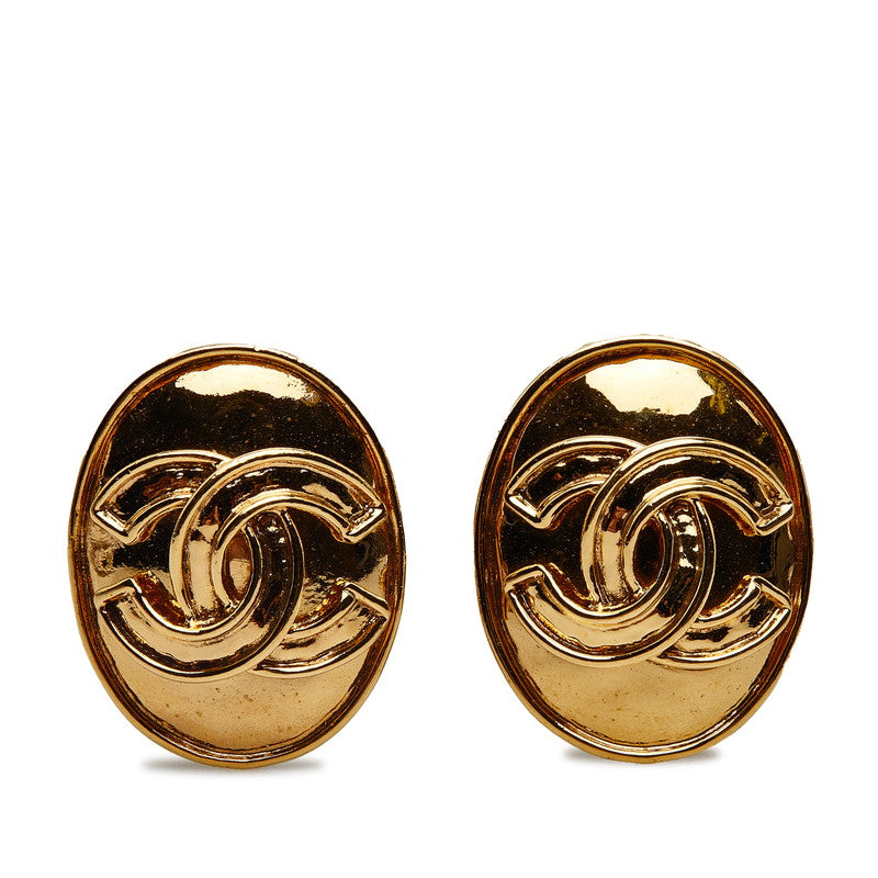 Chanel Coco Mark Oval Earrings Gold Plated Women&#39;s