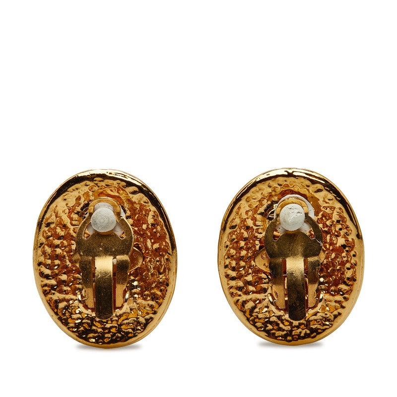 Chanel Coco Mark Oval Earrings Gold Plated Women's