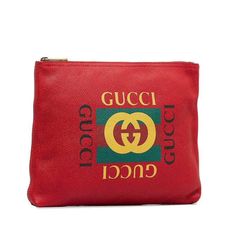 Gucci Medium Portferio Logo Clutch Bag Second Bag Pouch 500981 Red Leather