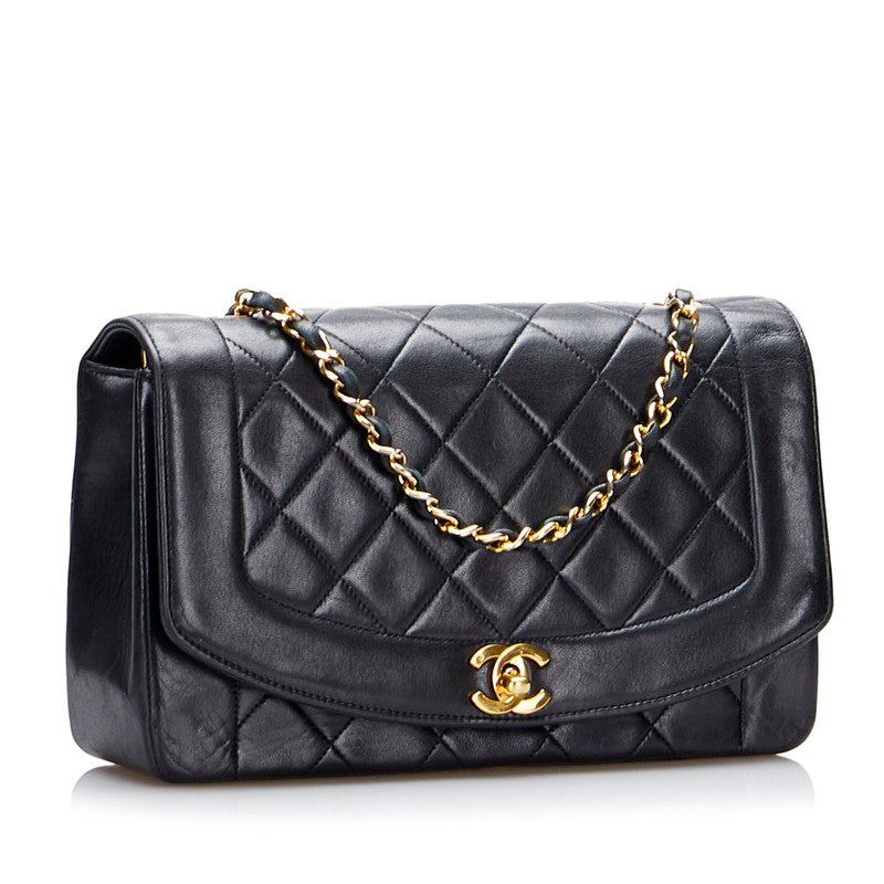Chanel Matlasse Diana Chain Shoulder Bag Black Lambskin – Timeless
