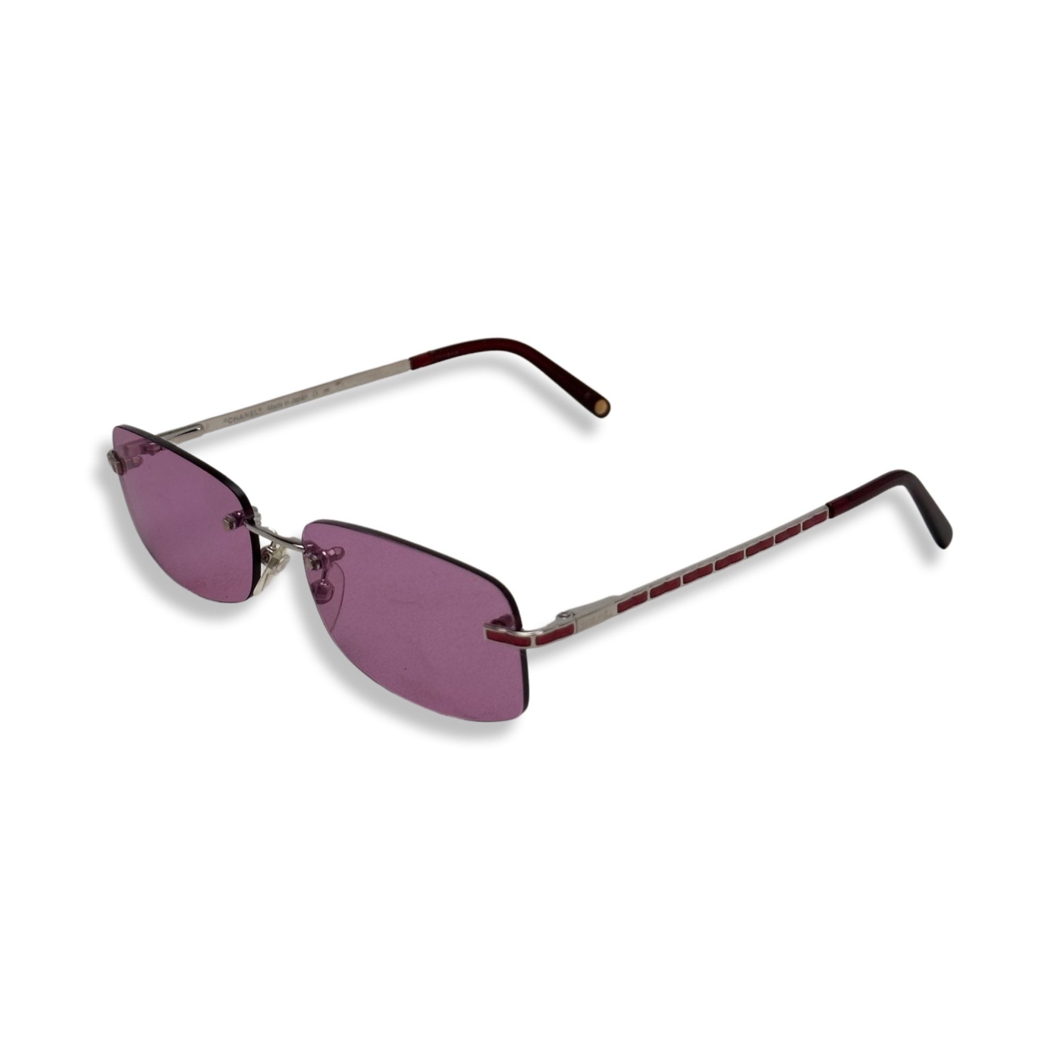 Chanel Purple Rhinestone Logo Rimless Sunglasses