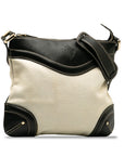Gucci Crest Diagonal Shoulder Bag 141446 White Black Canvas Leather
