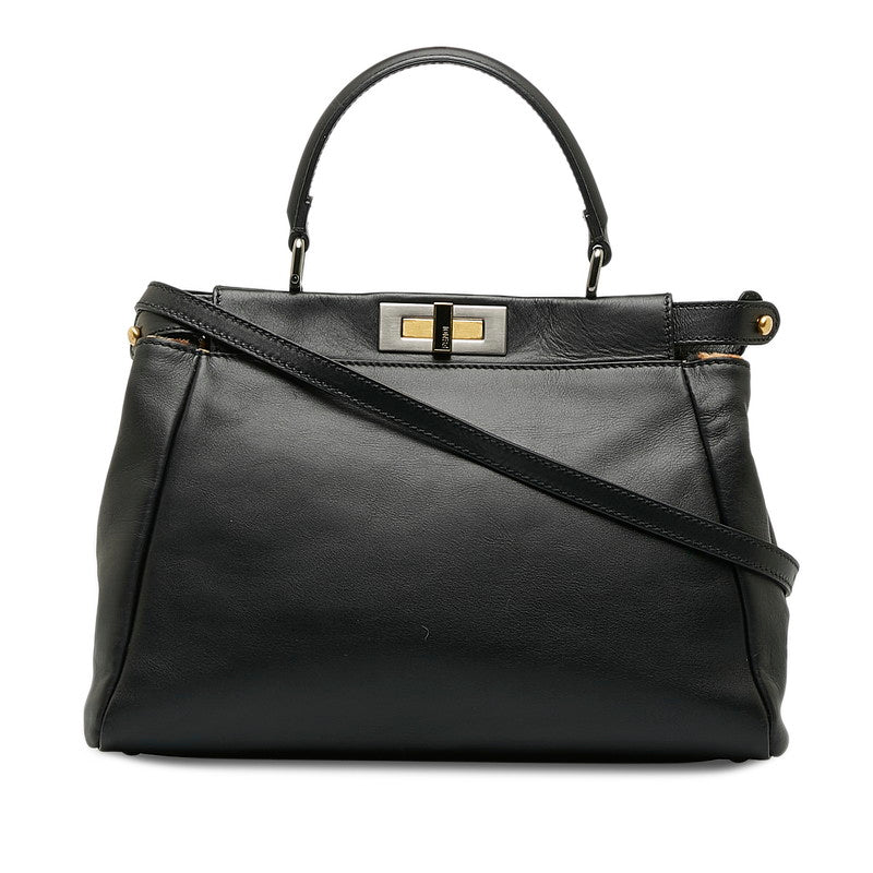 Fendi Peekaboo Medium Handbag Shoulder Bag 8BN226 Black Leather