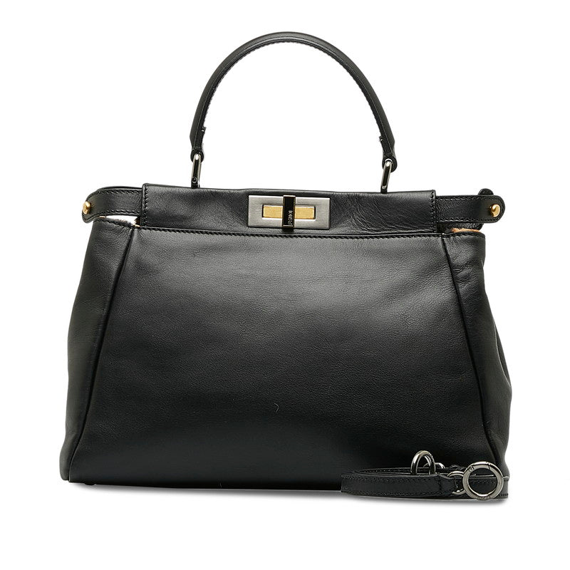 Fendi Peekaboo Medium Handbag Shoulder Bag 8BN226 Black Leather