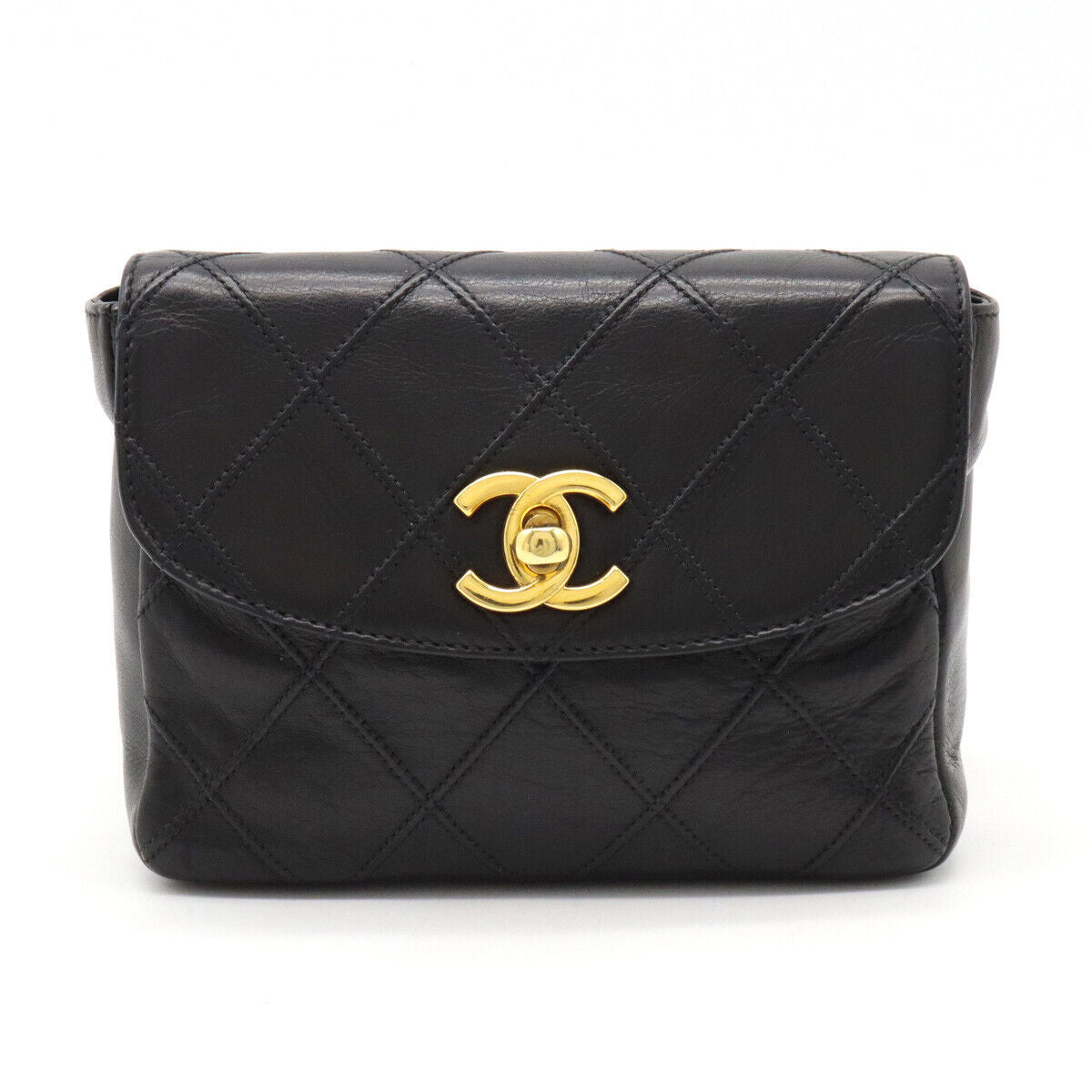 BLACK LEATHER WITH OPAQUE GOLD-TONE METAL CLASSIC BELT BAG, CHANEL