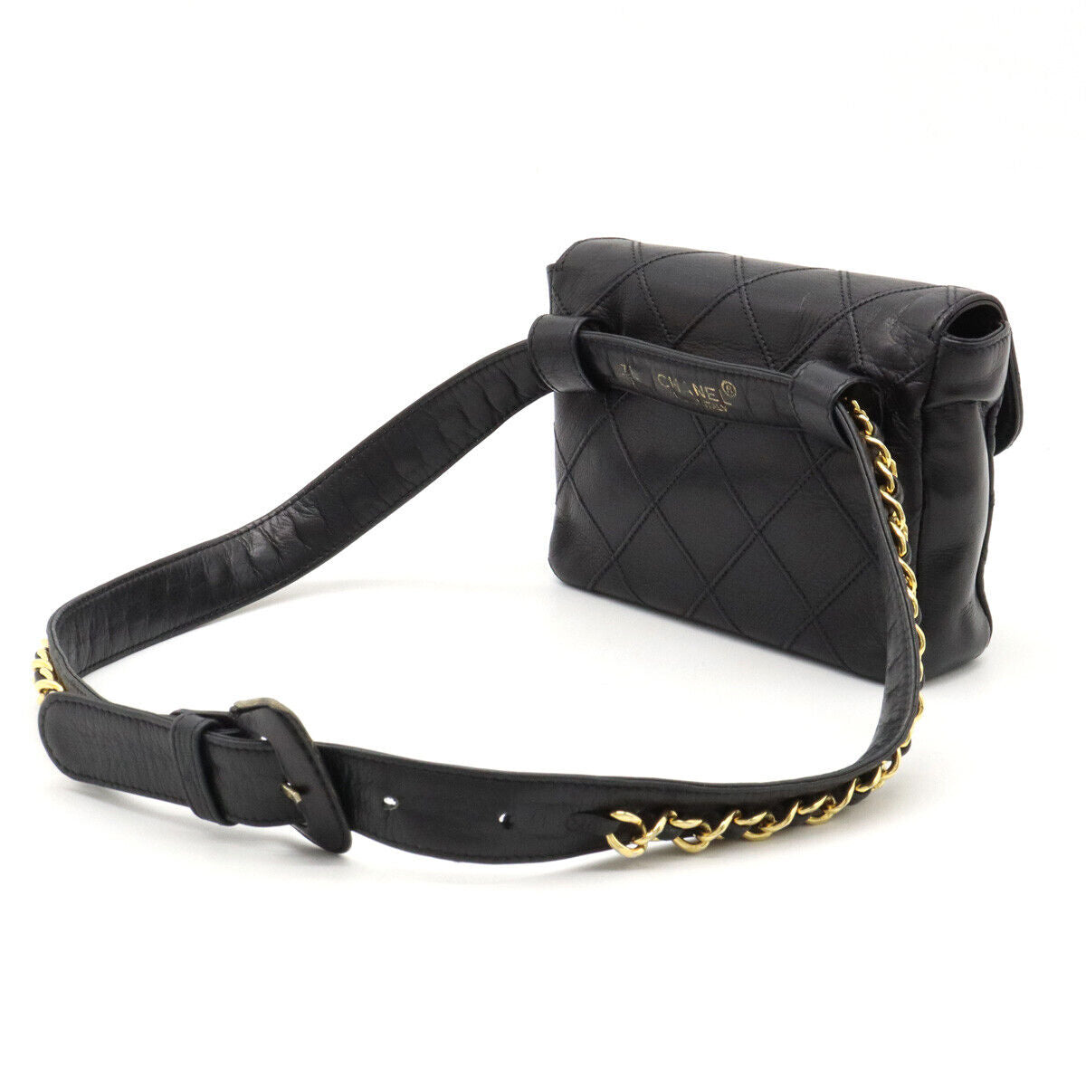 Vintage Chanel Belt Bag Bum Bag Lambskin Leather Black