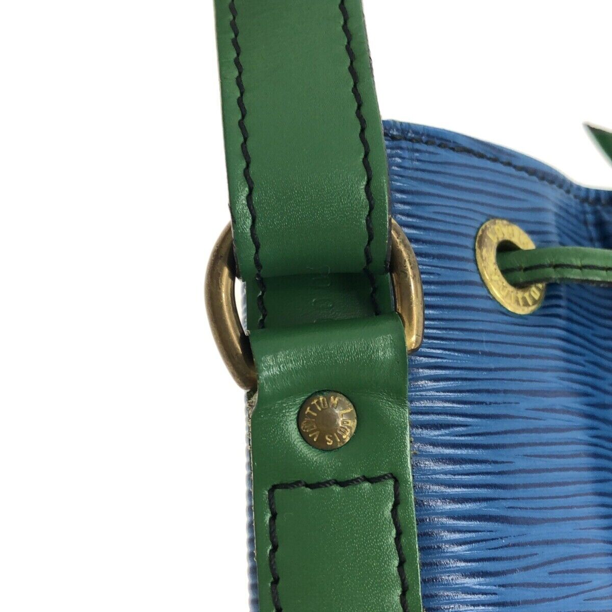 Auth Louis Vuitton Paris LV Noe Blue/Green Leather Women’s Drawstring  Bucket Bag