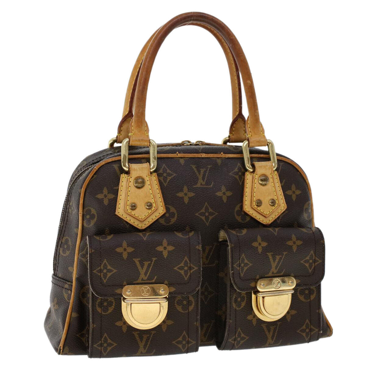 LOUIS VUITTON MANHATTAN PM BAG, monogram leather with leather