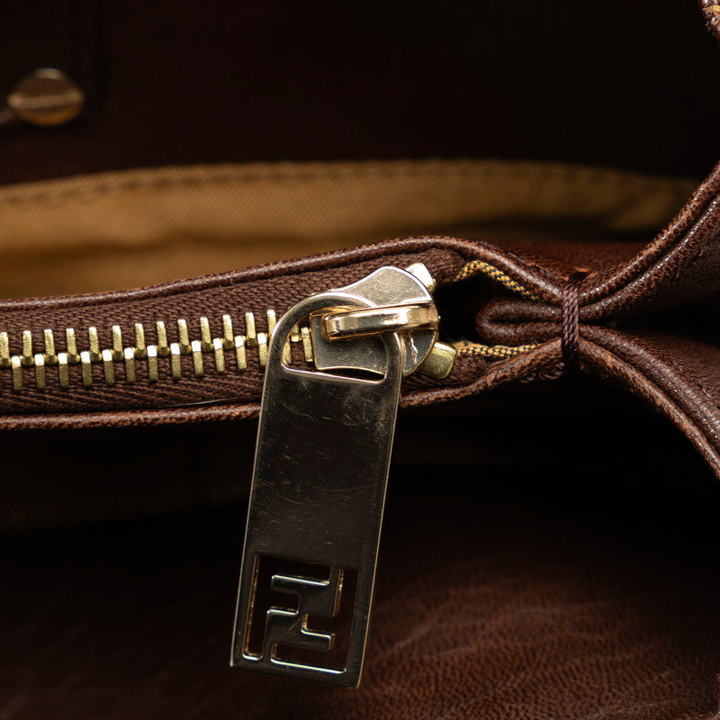Fendi Zucca Mia Chain Handbag 8BR615 Brown Leather Women's