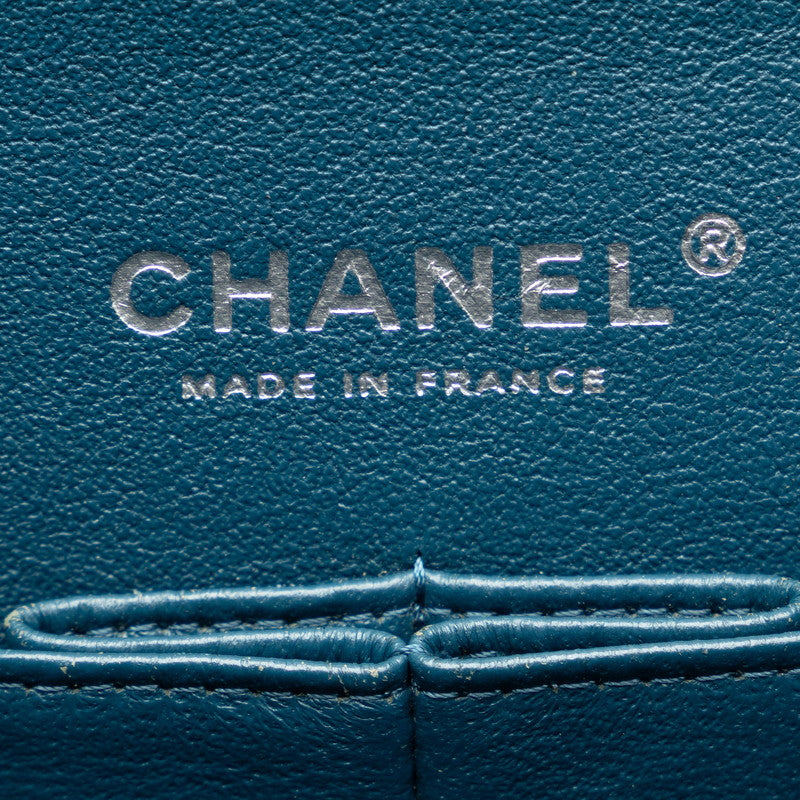 Chanel Matlasse 25 Coco Mark Double Flap Chain Shoulder Bag Blue Silver Caviar Skin