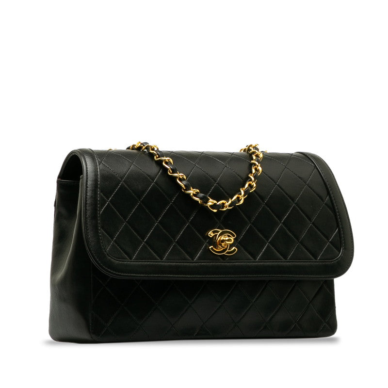 Chanel Vintage Matlasse Chain Shoulder Bag Black Lambskin