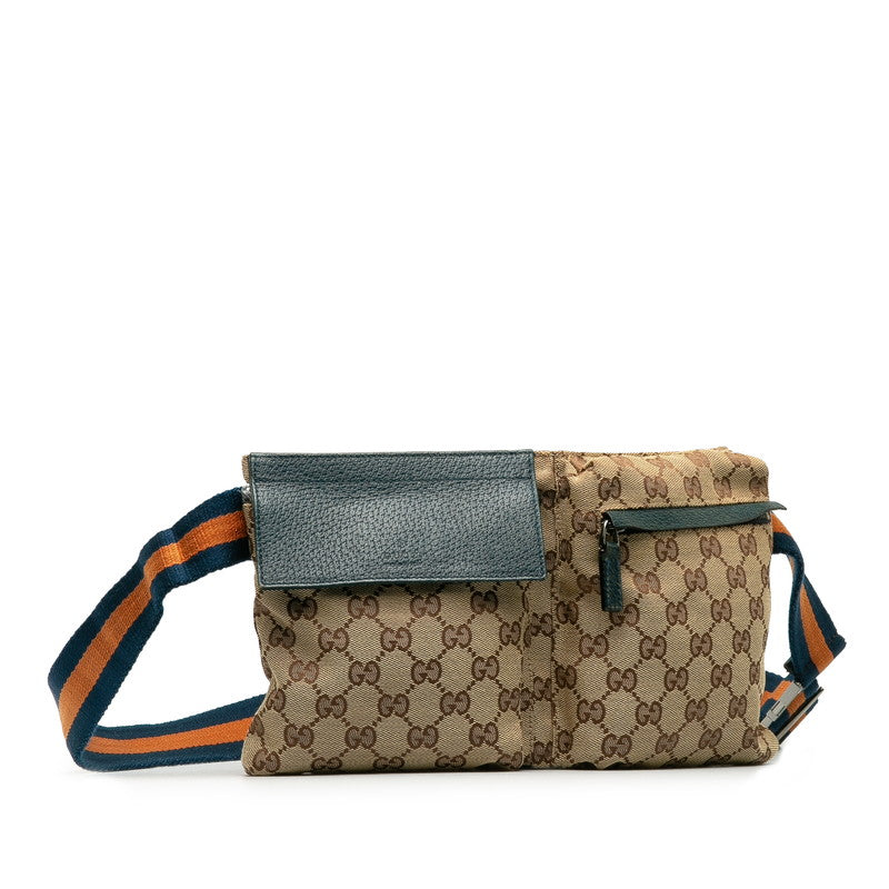 Gucci Monogram Belt Bag Waist Bag 28566 Beige Navy Canvas Leather