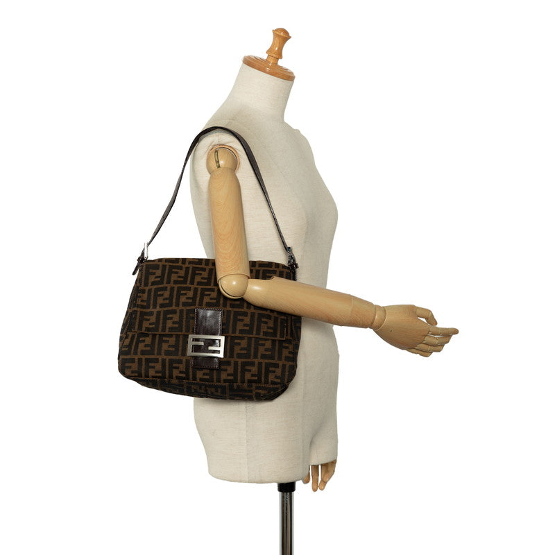 Fendi Zucca Mamma Bucket Shoulder Bag Beige Brown Canvas Leather Women&#39;s