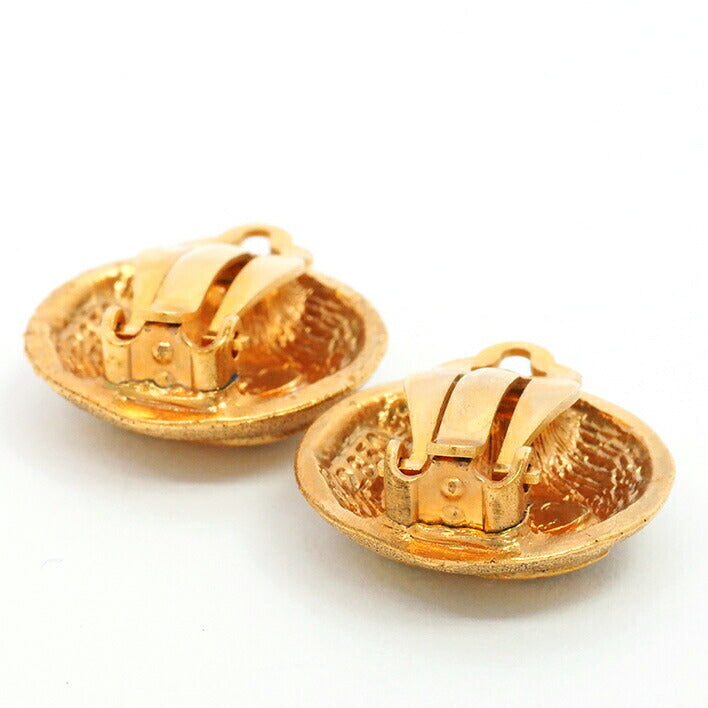 Vintage Chanel Cocomark Textured Round Clip-On Earrings