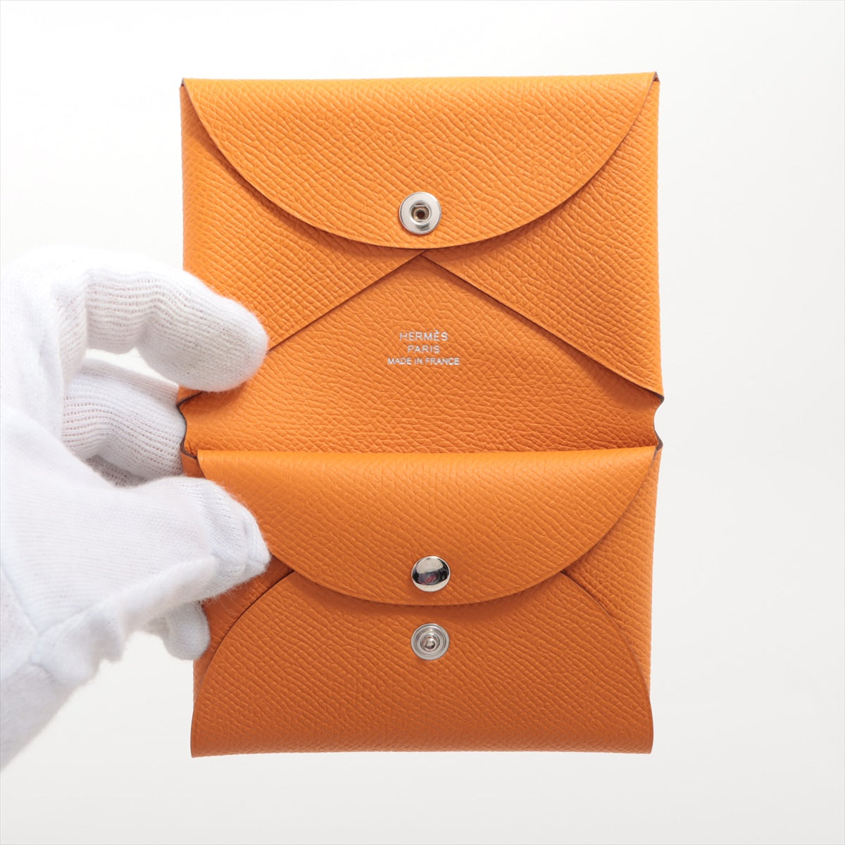 Hermes Calvi Duo Epsom Card Case Orange Silver