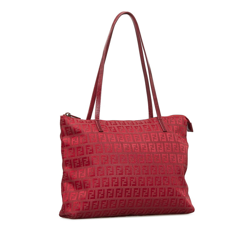 FENDI Zucca Tote Handbag 8BH022 Red Canvas Leather Ladies