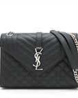 Saint Laurent  Envelope Leather Chain Shoulder Bag Black 487206