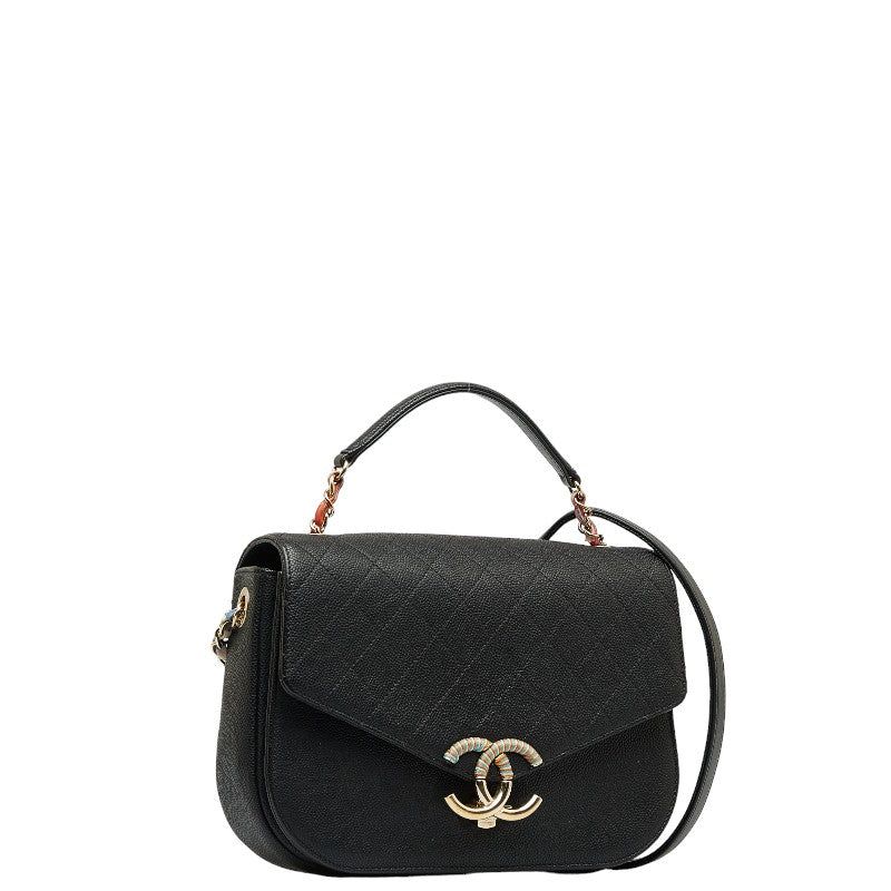 Chanel Mattress Chain Shoulder Bag Black Multicolor Caviar Skin Ladies Chanel