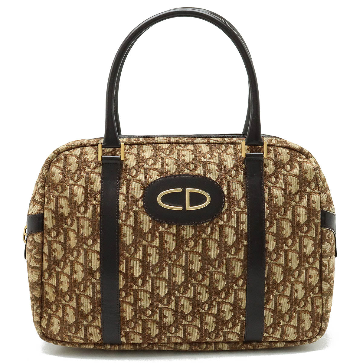 Christian Dior Christian Dior Trotter Mini Boston Trotter Bag Canvas Leather Beige Dark Brown Gold  Black/Blue