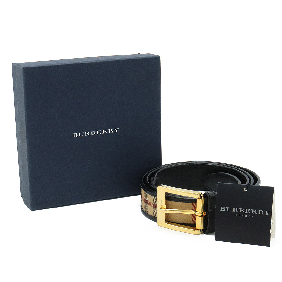 BURBERRY Barbery Belt Nova Check Cover Silver Backless PVC Leather Beige Black Black Bordeaux 42/105 