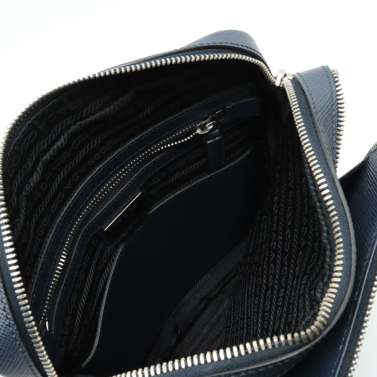 PRADA PRADA SAFFIANO CUIR Shoulder Bag Sliding Leather BALTICO Navi Men Silver Gold  Domestic Boutique Purchases 2VH004