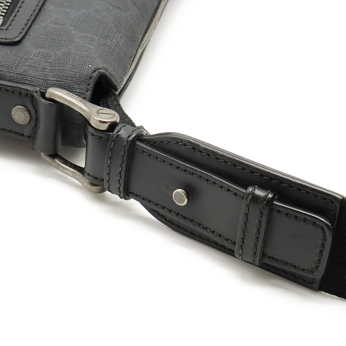 GUCCI Gucci GG Spring GG Plus Shoulder Bag Pulled PVC Leather Black Dark Grey Silver  387514 Blumin