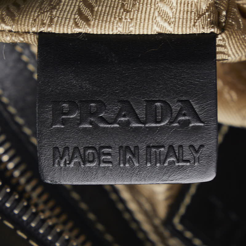 Prada Logo  Slipper Shoulder Bag BT0537 Beige Black Canvas Leather  Prada [Higher] Slipper [Ginseng ]