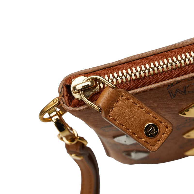 MCM Clutch Bag in Visetos Brown Leather