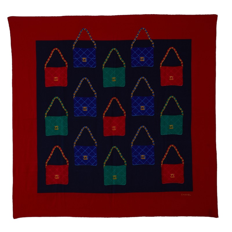 Chanel Mattress Bag Cocomark Motif carf Red Multicolor Silk  CHANEL