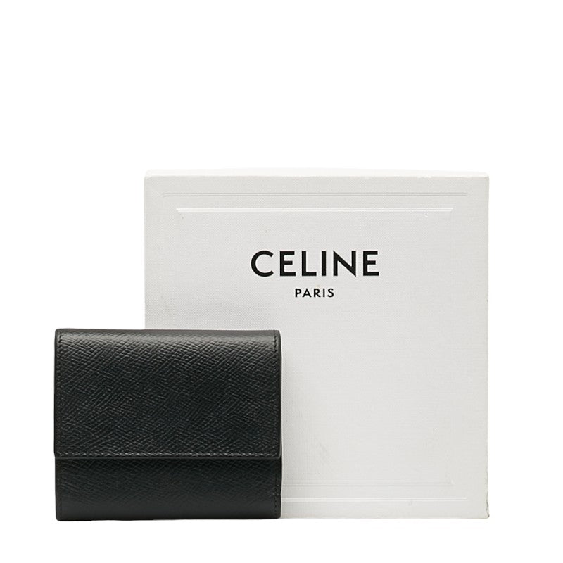 Celine Small Triford Wallet Three Folded Wallet Black Leather Lady Celine