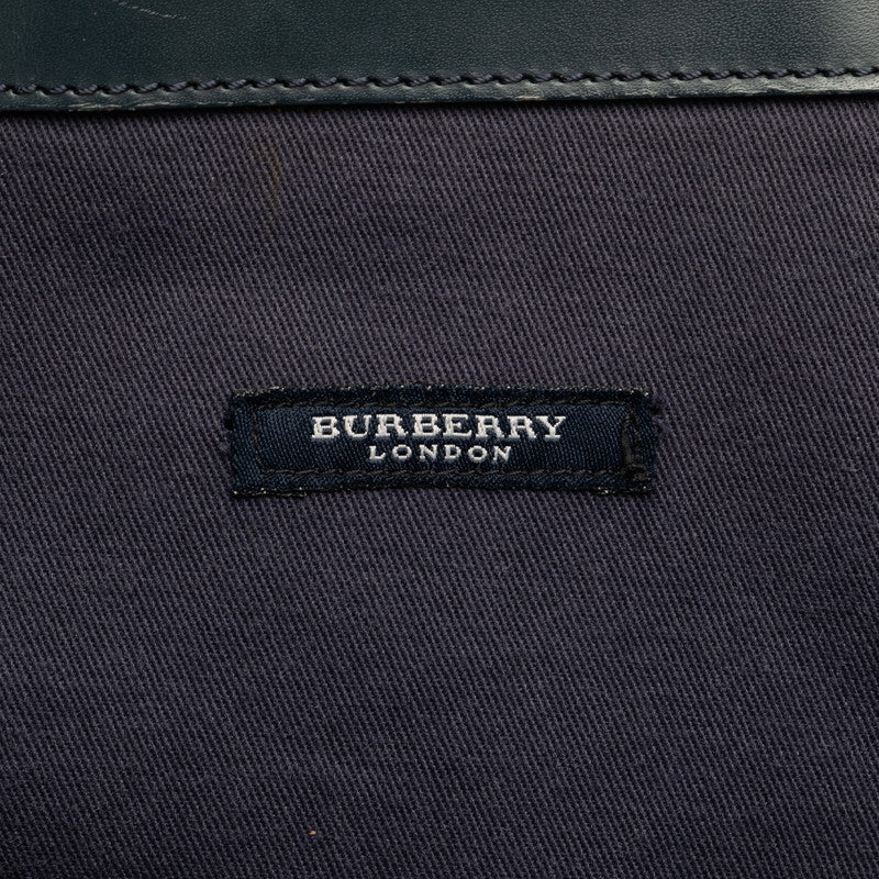 Burberry Nova Check Tote Bag Blue Canvas Leather Ladies