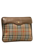 Burberry Nova Check Clutch Bag Beige Brown Canvas Leather Ladies
