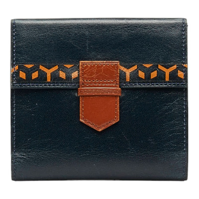Saint Laurent Folded Wallet in Leather Navy Orange