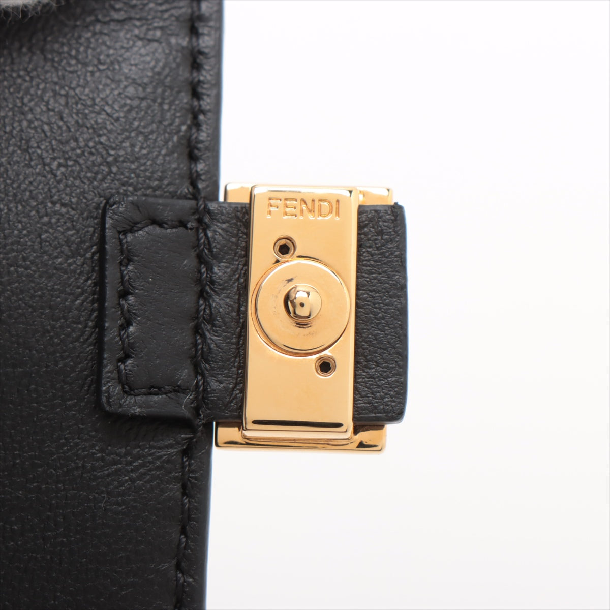 Fendy Zucca Nano Leather Chain Shoulder Bag Black 7AR844