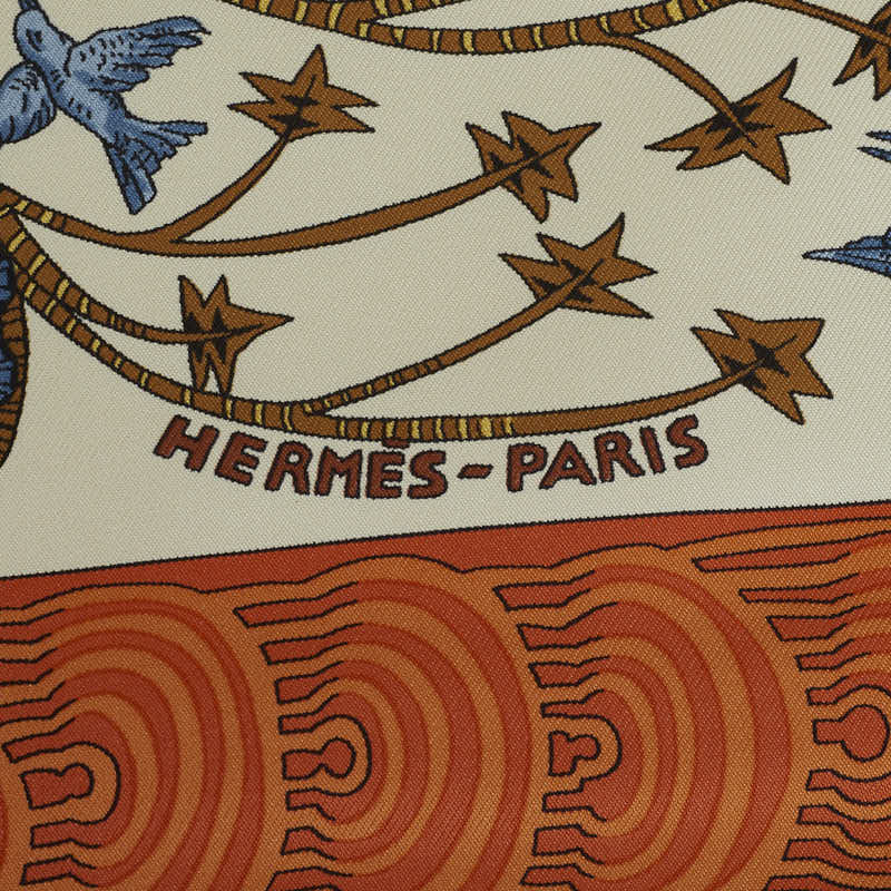 Hermes Carré 90 Les Legendes de l'Arbre Tree Legends carf Beige Marche Silk  Hermes