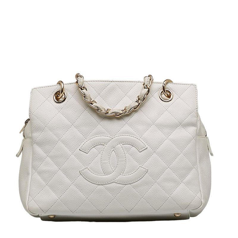 Chanel Matrasse Cocomark Chain Tote Bag White Caviar Skin