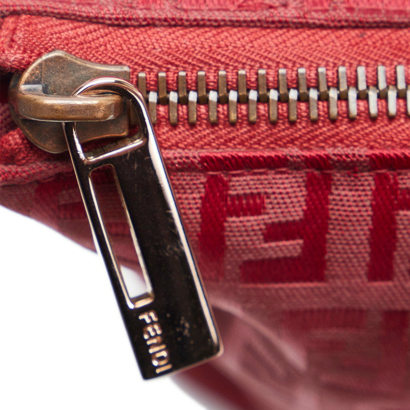 FENDI Zucca Tote Handbag 8BH022 Red Canvas Leather Ladies