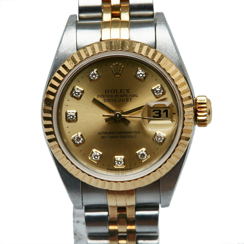 Rolex Oaster Perpetual DayJust 10P Diamond Clock 79173G Automatic Rolling Gold Character Disk K18YG Yellow Gold Stainless Steel Combi Ladies Rolex