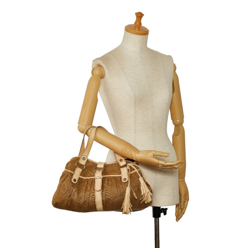 Celine Trionf Tasel Handbags Beige Linen Leather  Celine