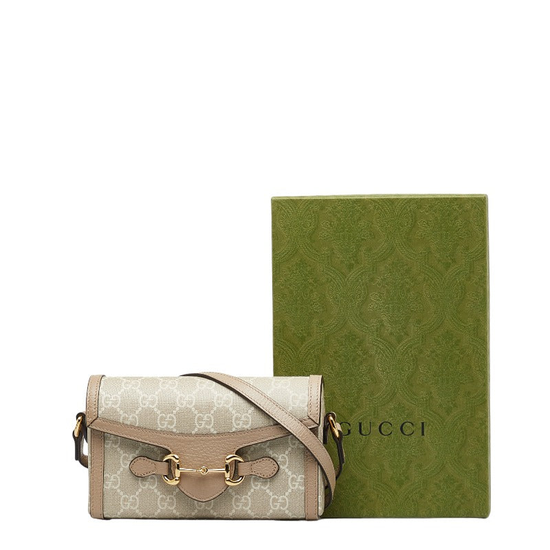 Gucci Horse Bit Shoulder Bag 699296 Beige PVC Leather Ladies