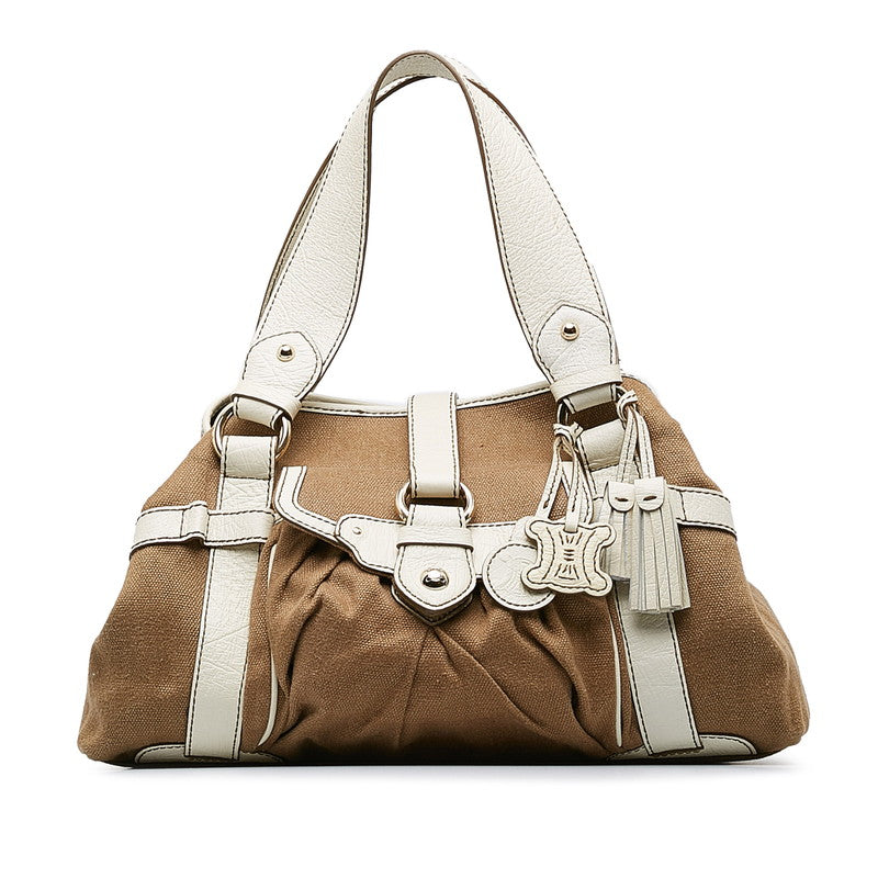 Selene Handbags SC-SA-1016 Brown White Linen Leather Ladies Celine