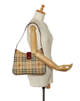 Burberry Nova Check One-Shoulder Bag Handbag Beige Red Leather Ladies