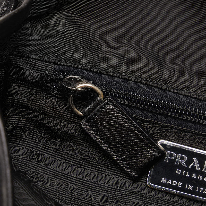 Prada Triangle Logo Plate Sapphire Slipper Shoulder Bag Black Nylon Leather Ladies PRADA [Total] Sapphire