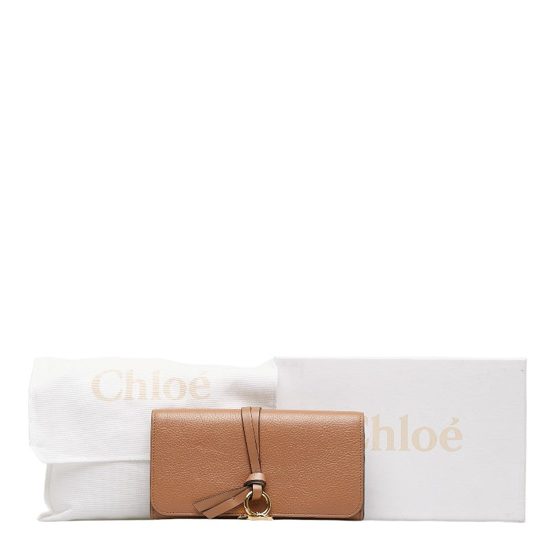 Chloe Alphabet Flat Wallet Logo Gold  Long Wallet Brown Leather  Chloe [ Paris]
