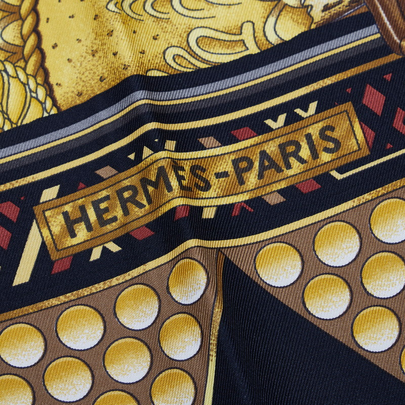 Hermes Carré 90 L&#39;OR DE CHEFS Black Yellow Multicolor Silk  Hermes