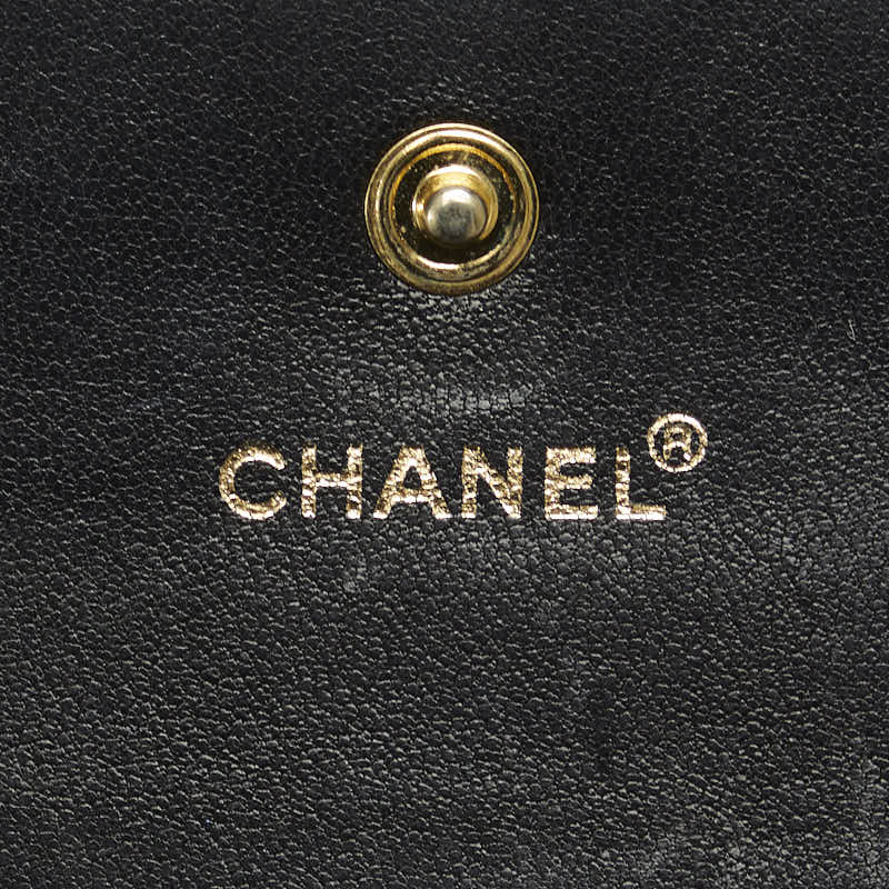 Chanel Chocolate Bar Three Folded Wallet Black Leather